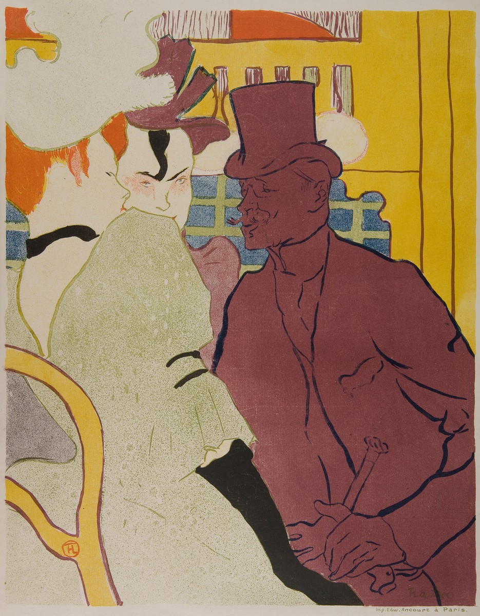Henri de Toulouse-Lautrec, „L’Anglais au Moulin Rouge – Flirt” / „Anglik w Moulin Rouge – Flirt”, 1892, litografia barwna pędzlem i prószem, w zbiorach Muzeum Narodowego w Krakowie, fot. Pracownia Fotograficzna MNK (źródło: materiały prasowe organizatora)