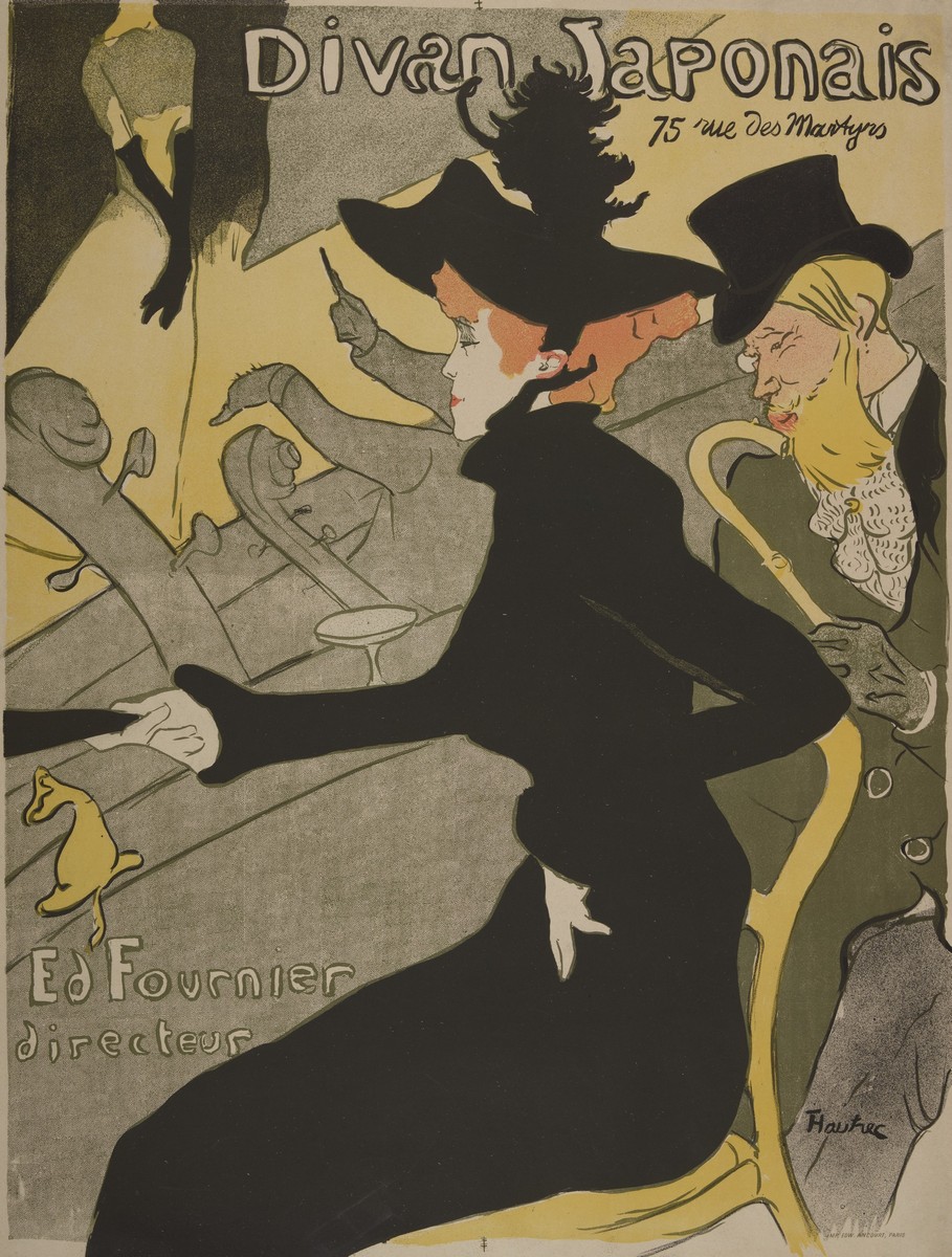 Henri de Toulouse-Lautrec (1864–1901), „Divan Japonais”, 1892, plakat, litografia barwna pędzlem, prószem, papier japoński, w zbiorach Muzeum Narodowego w Krakowie, fot. Pracownia Fotograficzna MNK (źródło: materiały prasowe organizatora)