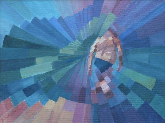 „Idący po schodach”, akryl na płótnie 45 x 60 cm, 2012 r. (źródło: materiały prasowe organizatora)