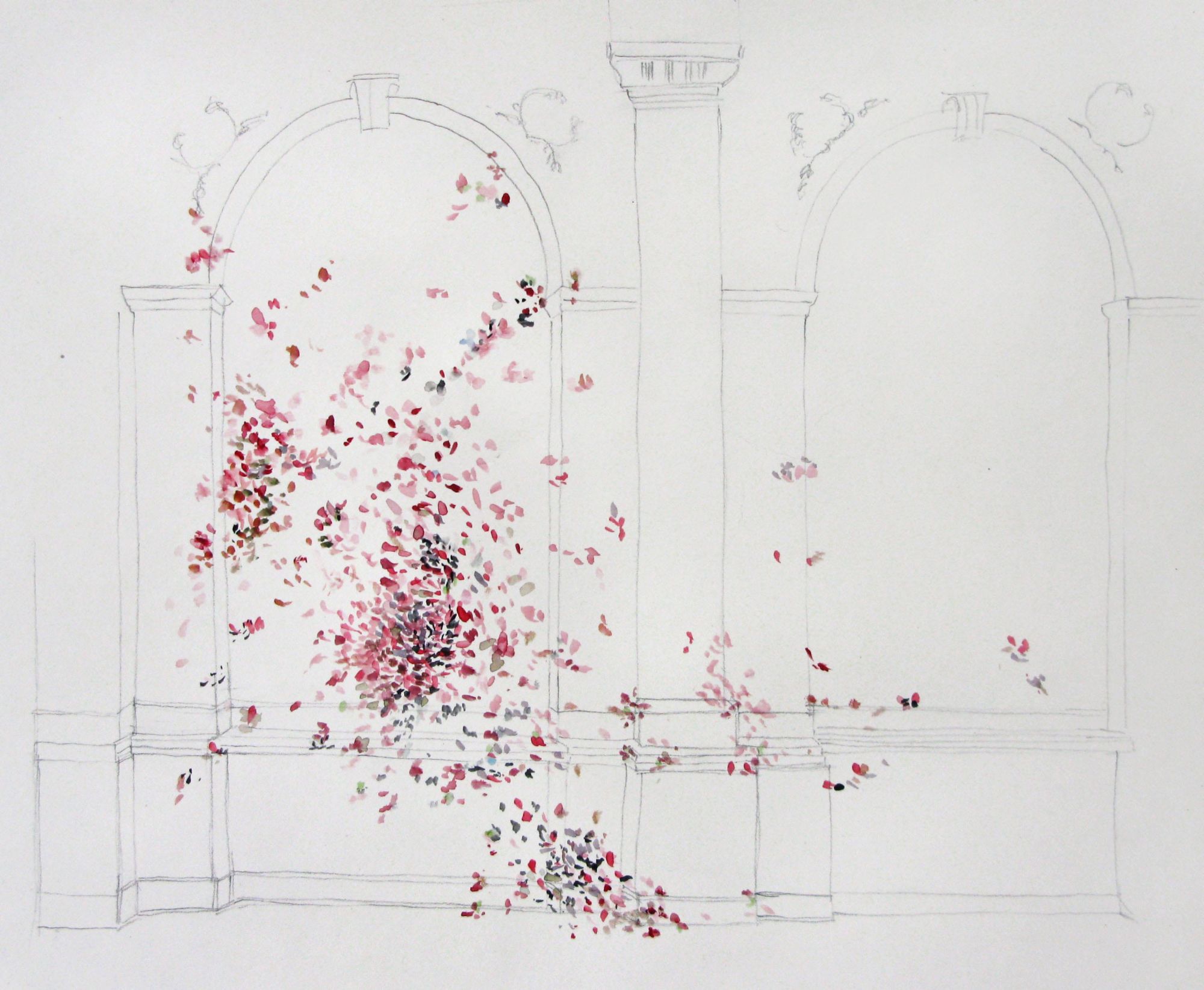 „Ogrody”, Anna Panek, „Zakwit”, 2015, instalacja malarska, projekt pracy na wystawie (źródło: materiały prasowe)
