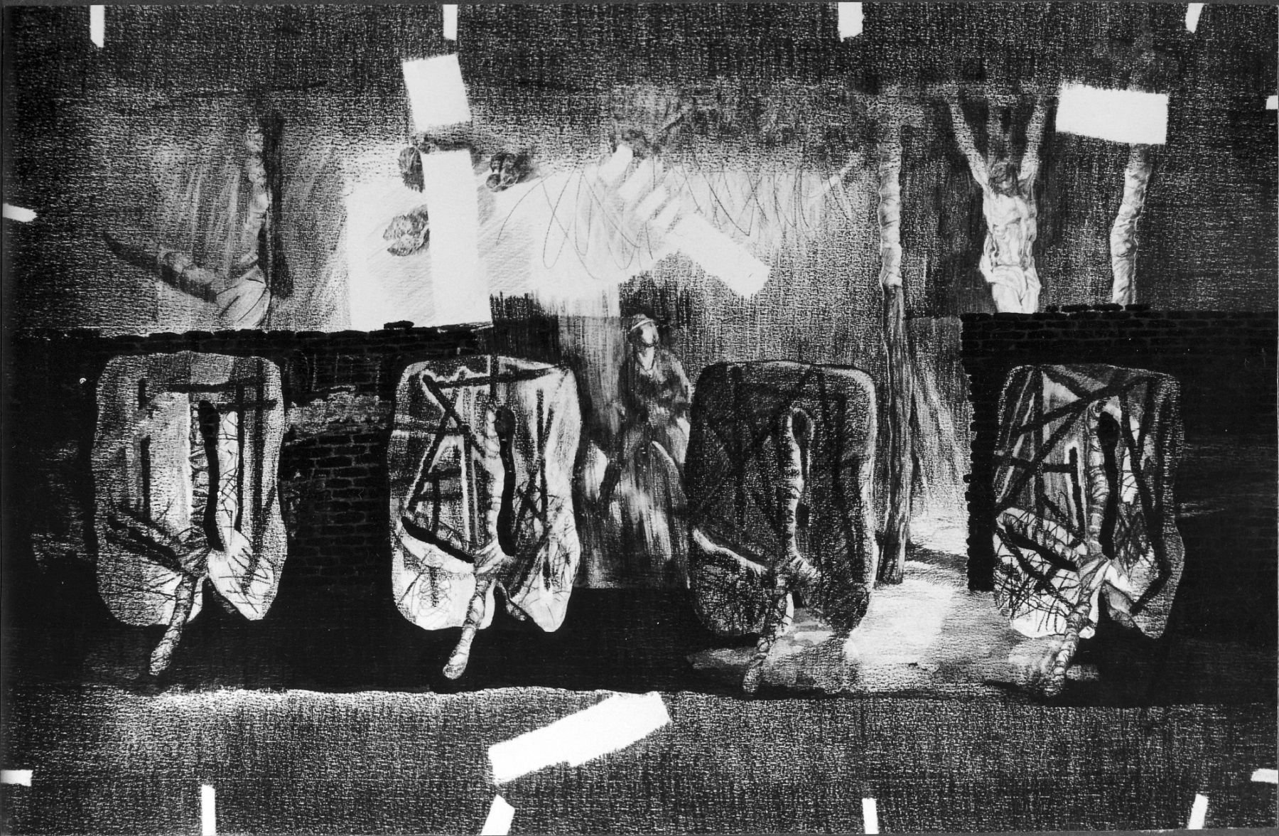 Adam Brincken, z cyklu „Kordon sanitary”, wg „Trzech Krzyży Rubensa”, dedykowane pamięci ks. Jerzego Popiełuszki, 1985 (źródło: materiały prasowe organizatora)