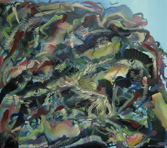Ziemowit Fincek, „Przeładowanie”, 70x 80 cm, technika mieszana na płótnie, 2013 (źródło: materiały prasowe)