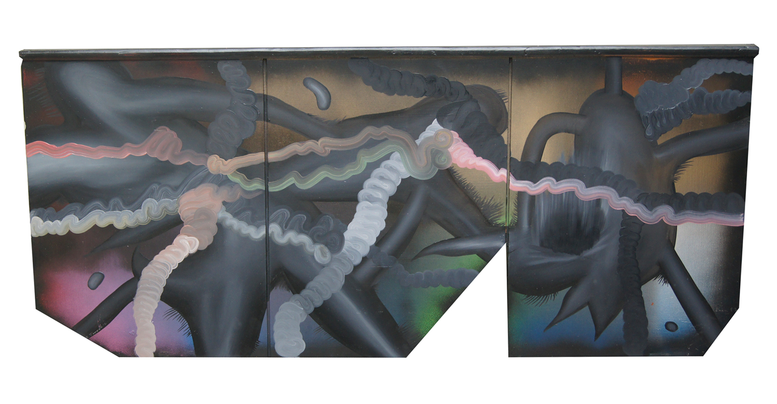 Ziemowit Fincek, „Życie w przestrzeni”, 60 x 120 cm, sklejka, olej, 2014 (źródło: materiały prasowe)