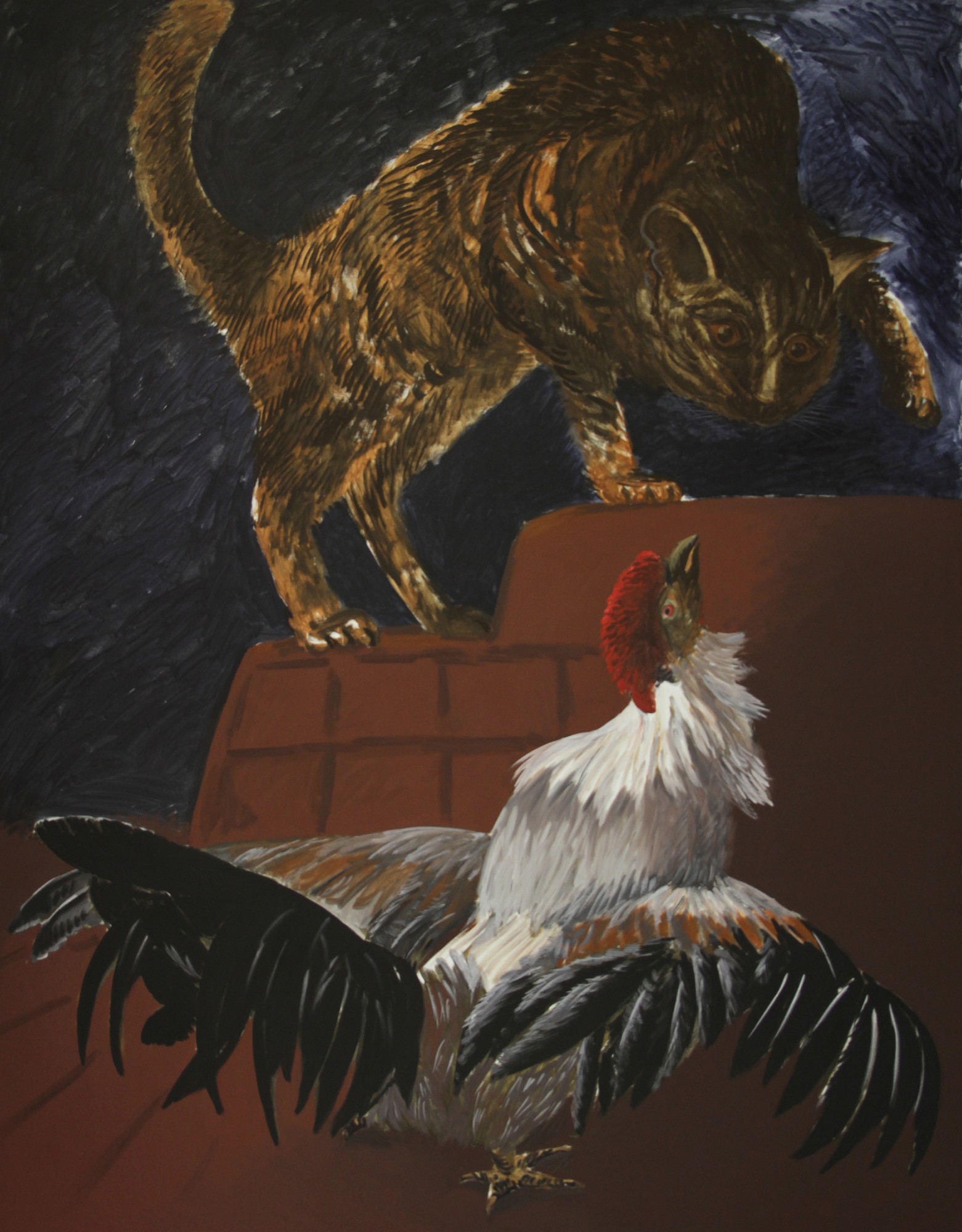 Jarosław Modzelewski, „Antagonizm – zwierzęciem i otoczeniem”, 2014, 230x180, tempera żółtkowa / płótno (źródło: materiały prasowe organizatora)