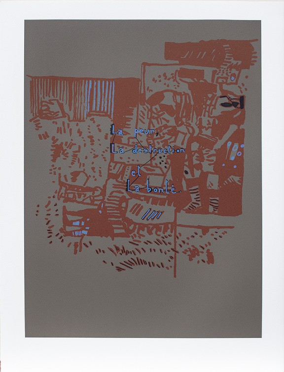 „La peur, la destruction, la bonté”, litografia, seria 30 prac na papierze BFK Rives © Jean-Michel Alberola, 2013. Dzięki uprzejmości Item editions w Paryżu (źródło: materiały prasowe organizatora)