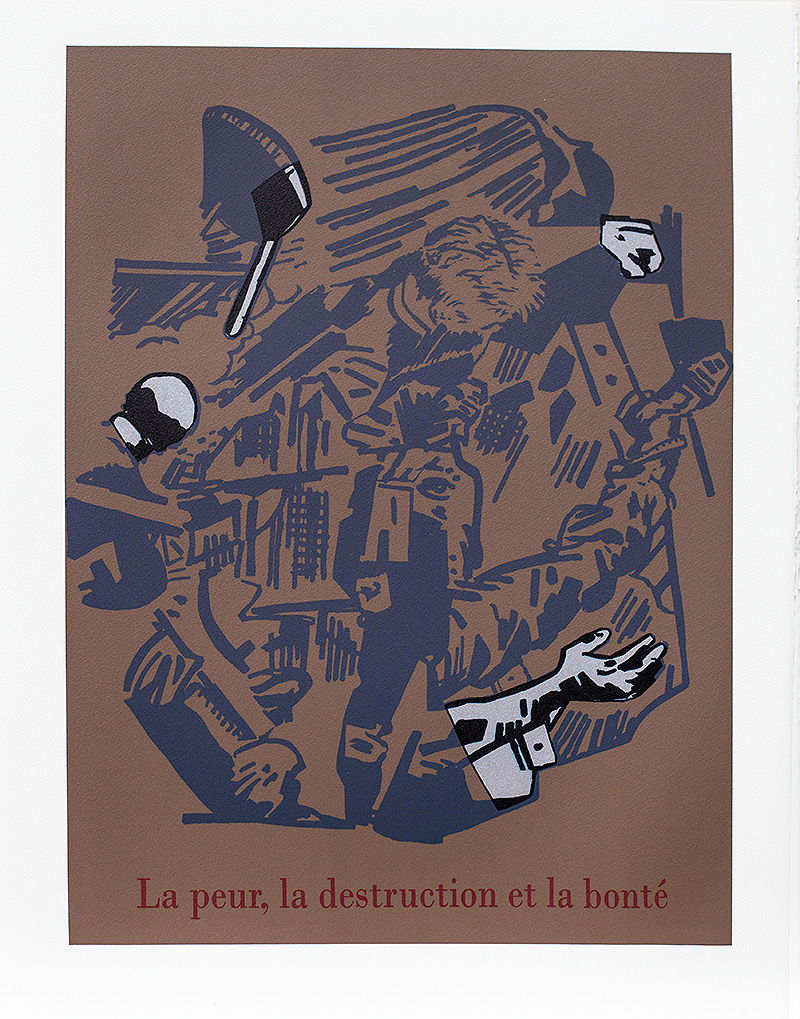 „La peur, la destruction, la bonté”, litografia, seria 30 prac na papierze BFK Rives © Jean-Michel Alberola, 2013. Dzięki uprzejmości Item editions w Paryżu (źródło: materiały prasowe organizatora)