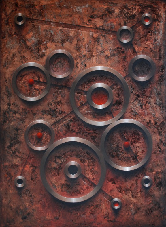 Daniel Krysta, „RED32”, 2016, 150 x 110cm, technika mieszana, płótno (źródło: materiały prasowe organizatora wystawy)