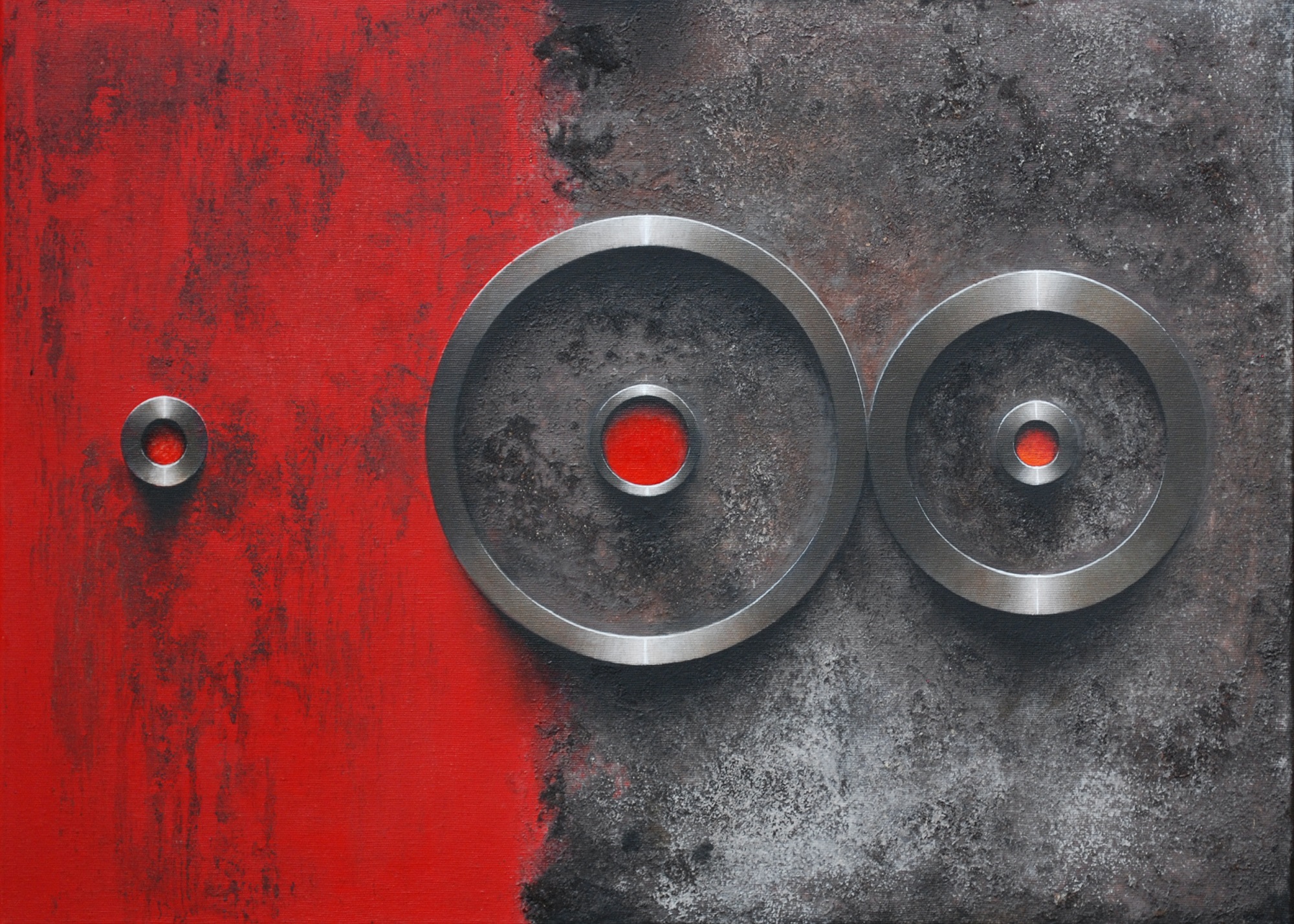 Daniel Krysta, „RED35”, 2016, 50 x 70cm, technika mieszana, płótno (źródło: materiały prasowe organizatora wystawy)