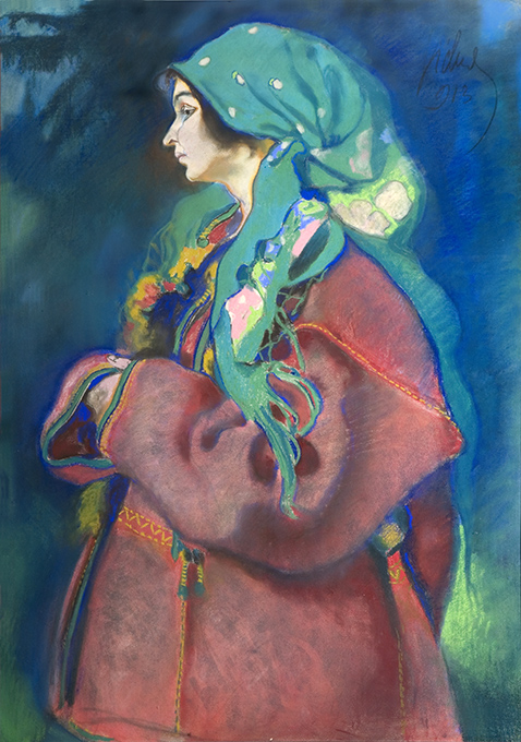 Kazimierz Sichulski, „Hucułka”, 1913, pastel, tektura, fot. Archiwum właściciela kolekcji, © fot. Janusza Kozina (źródło: materiały prasowe organizatora)