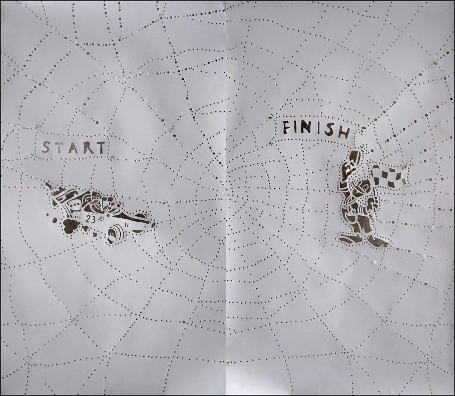 Bogusław Bachorczyk, „Start–Finish – dyptyk”, 2006, papier, perforacja, 190x220 cm (źródło: materiały prasowe organizatora)