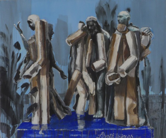 Daniel Balaban, „Mieszkancy Calais”, 2006, akryl / płótno, 150 x 180 cm (źródło: materiały prasowe organizatora)