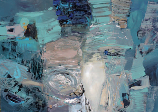 Bogumiła Twardowska-Rogacewicz, z cyklu „Toboły raczej szaro-turkusowe”, 2016, akryl, płótno, 100×140 cm (źródło: materiały prasowe organizatora)