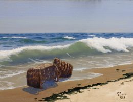 Soter Jaxa-Małachowski, „Kosze rybackie na plaży”, akwarela, gwasz na tekturze, sygn. p.d.: „S Jaxa/ 1937”, 24,5 x 35 cm, wł. G. Kudelski (źródło: materiały prasowe organizatora)