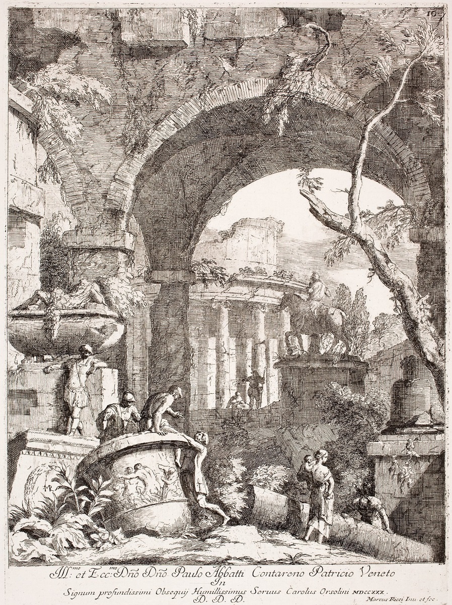 Marco Ricci, „Ruiny antycznych budynków z posągiem konnym i wazą w pejzażu ze sceną figuralną”, ok. 1723–1729 (źródło: materiały prasowe organizatora)
