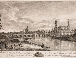 Bernardo Bellotto zw. Canaletto, „Drezno – most na Łabie i kościół katolicki”, 1748 (źródło: materiały prasowe organizatora)