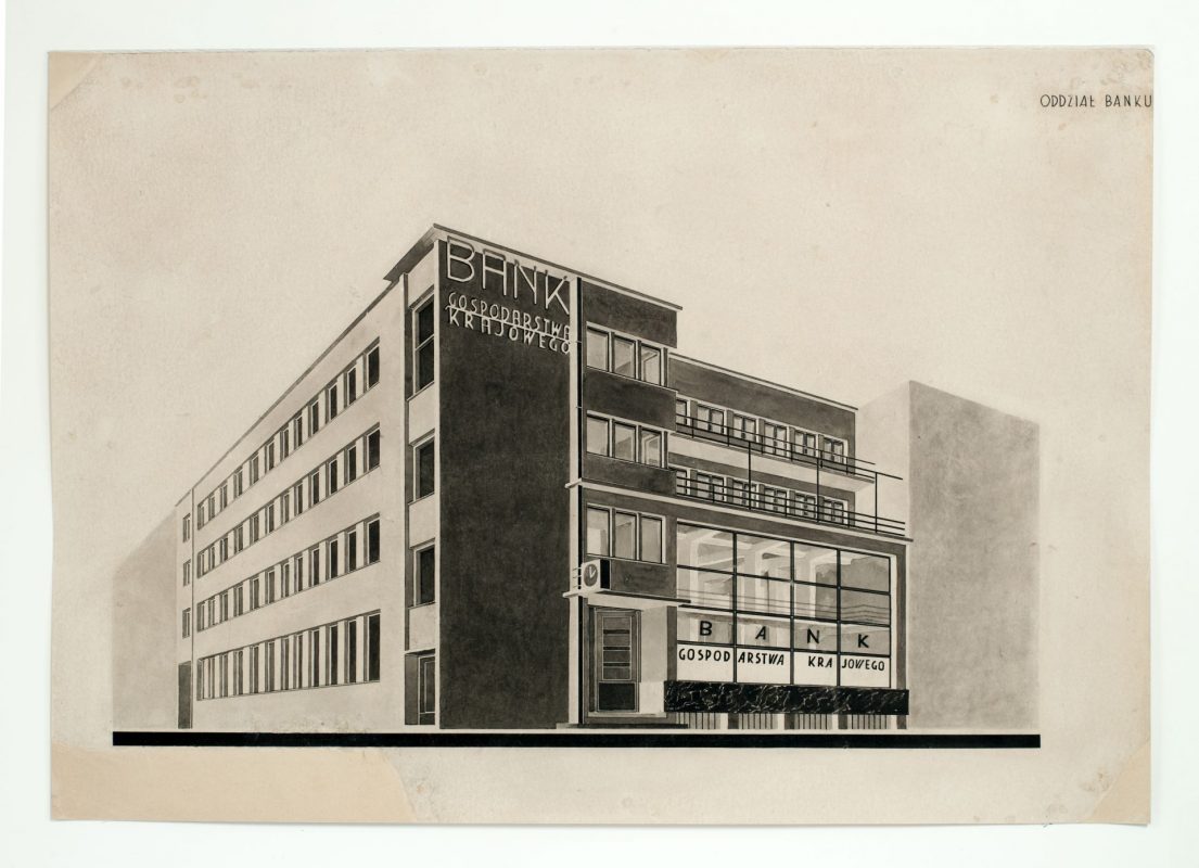 Bohdan Lachert i Józef Szanajca, projekt oddziału Banku Gospodarstwa Krajowego w Gdyni, 1927, Muzeum Architektury we Wrocławiu (źródło: materiał prasowy organizatora)