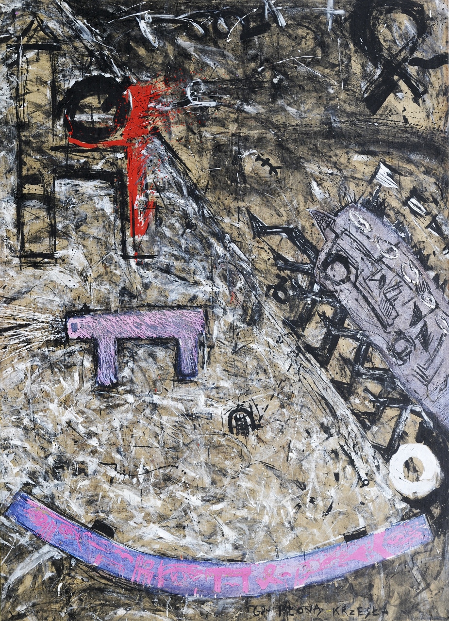 Eugeniusz Minciel, Gdy płoną krzesła, akryl na płótnie, 180 x 130 cm, 1985 (źródło: materiały prasowe organizatora)