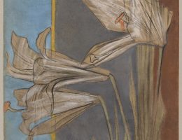 Stanisław Wyspiański, Lilie białe. Projekt do polichromii dla Archiwum Miasta Krakowa (niezrealizowany), 1904. Pastel, karton, 130,0 x 43,0 cm (w ramie: 163,0 x 80,5 cm)