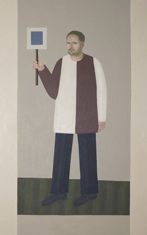 Ignacy Czwartos, „Autoportret z abstrakcją“, 2008, ol. pł., 180 × 110 cm, własność artysty (źródło: materiały prasowe organizatora)