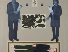 Ignacy Czwartos, „Kwiaty dla Wróblewskiego“, 2014, ol. pł., 200 × 200 cm, własność Wojciecha Janika (źródło: materiały prasowe organizatora)