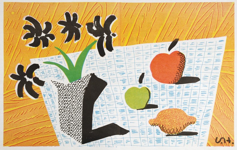 David Hockney, Dwa jabłka, jedna cytryna i cztery kwiaty / Two Apples & One Lemon & Four Flowers, 1997, litografia/Litho-graph on newsprint, fot. © Priseman Seabrook Collection (źródło: materiały prasowe)