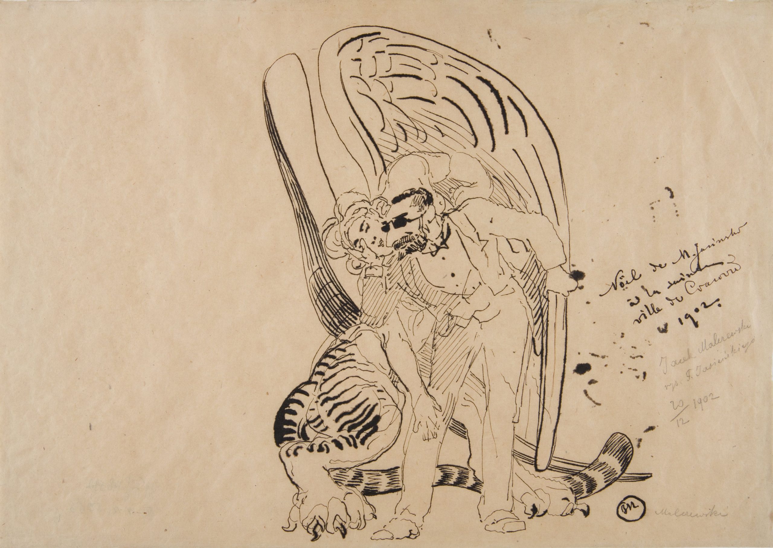 Jacek Malczewski, Jasieński w objęciach Chimery (karykatura), papier, 1902, Muzeum Narodowe w Krakowie (źródło: materiały prasowe)